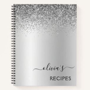 Rezepte Cookbook Silver Glitzer Monogram Notizbuch
