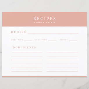 Rezepte Elegante rosafarbene feminine Rezeptkart