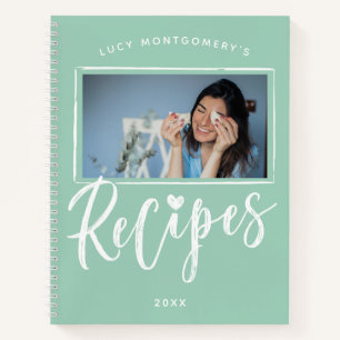 Rezepte Foto im Mintgrün-weißen-Pinsel Schriftstil Notizbuch