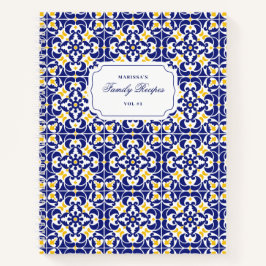 Rezepte für mediterrane Fliesen Blau und Gelb Notizbuch