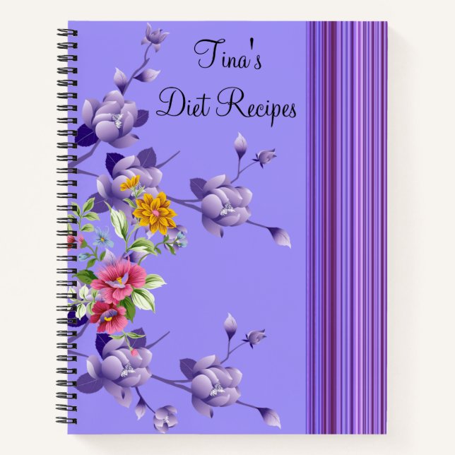 Rezepte für Spiralfolien Lila Stripe Floral Diät Notizbuch (Vorderseite)