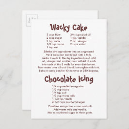Rezepte für "Wacky Cake" und "Schokolade" Postkarte