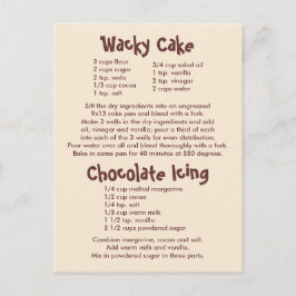 Rezepte für "Wacky Cake" und "Schokolade" Postkarte