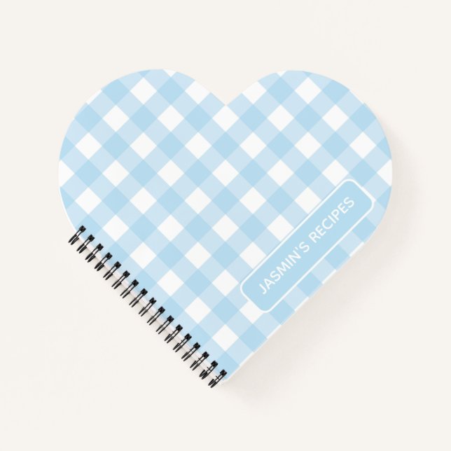 Rezepte | Gingham-Muster Hellblau und Weiß Notizbuch (Vorderseite)