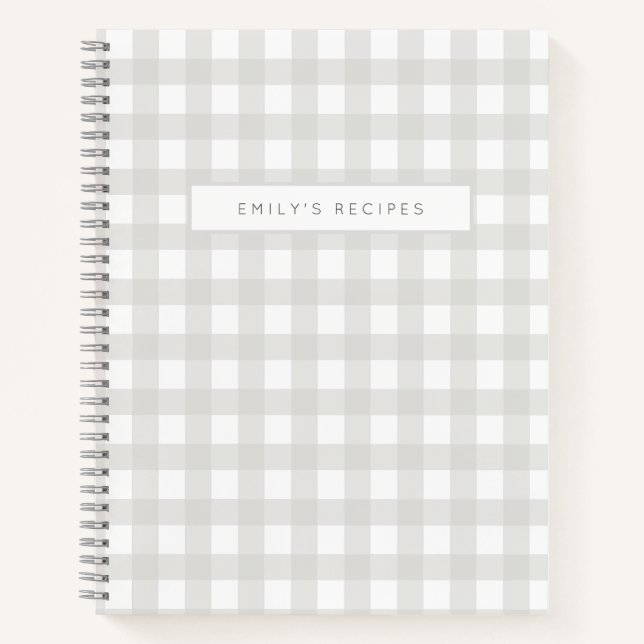 Rezepte | Gingham Pattern Grau und Weiß Notizbuch (Vorderseite)