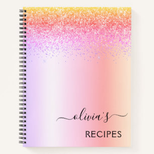 Rezepte Kochbuch Rainbow Pastell Glitzer Monogram Notizbuch
