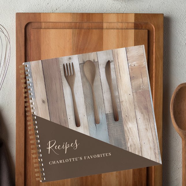 Rezepte Küchenutensilien aus Holz, braunes Kochbuc Notizbuch (Von Creator hochgeladen)