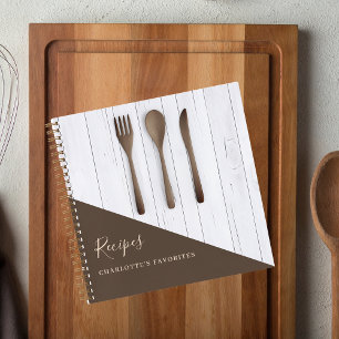 Rezepte Küchenutensilien aus Holz, braunes Kochbuc Notizbuch