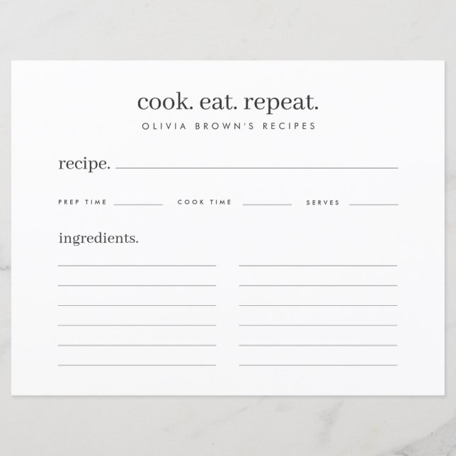Rezepte | Minimale Recipe Binder Umschließkarte (Vorderseite)