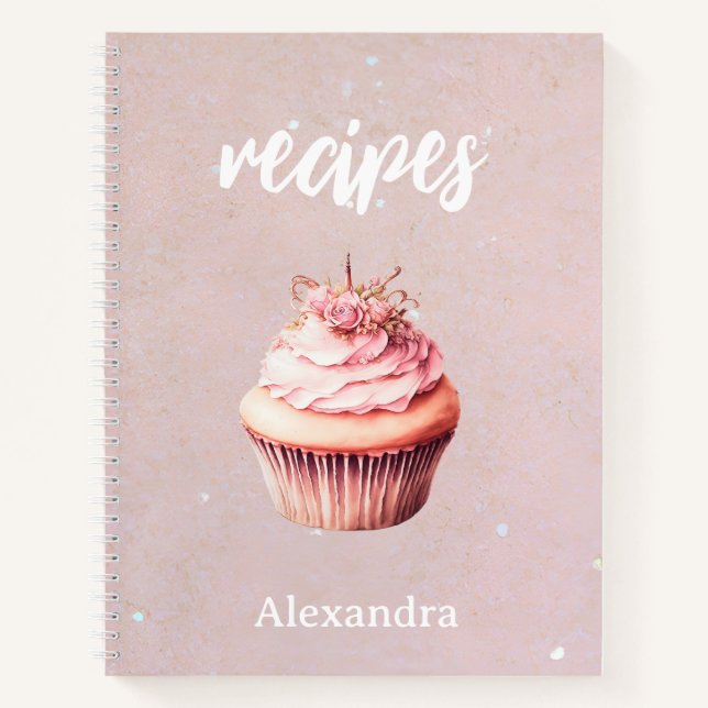 Rezepte Rosa Glitzer Cupcake Personalisiertes Note Notizbuch (Vorderseite)