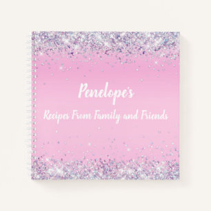 Rezeptebuch mit rosa holografischem Glitter-Monogr Notizbuch