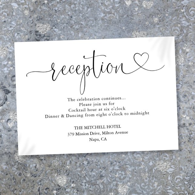 Rezeption für Hochzeiten mit elegantem Herz Begleitkarte (Elegant Heart Script Wedding Reception Enclosure Card)