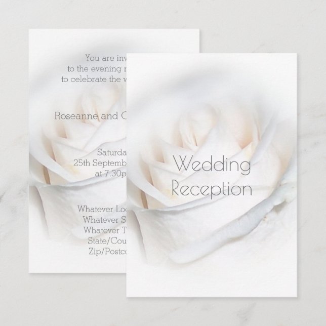 Rezeption für Hochzeitsfeiern mit weißer Rose Begleitkarte (Vorne/Hinten)