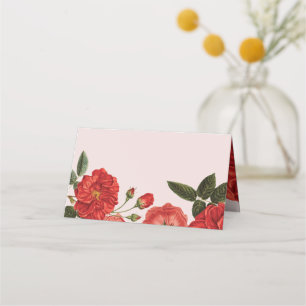 REZEPTION WEDD Vintage rote Rosen Blumenstrauß Platzkarte