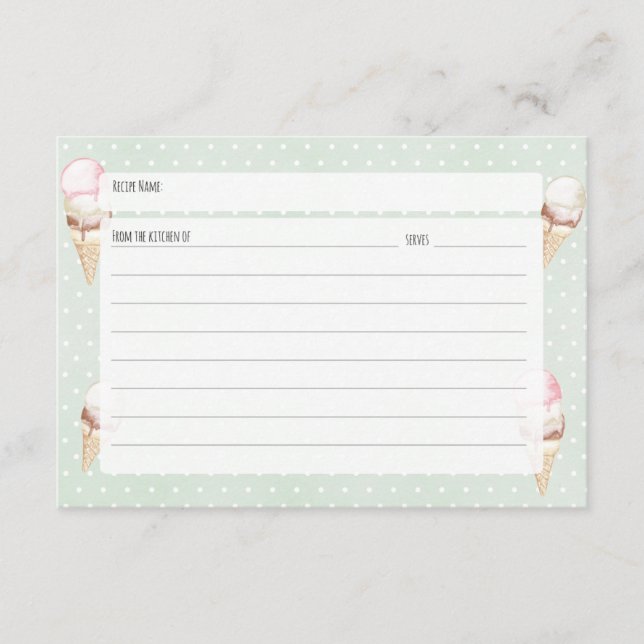 Rezeptionskarte für Eiskrem und Polka-Punkte Begleitkarte (Vorderseite)