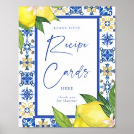 Rezeptionskarten Blue Tiles Lemons Brautparty Sign Poster