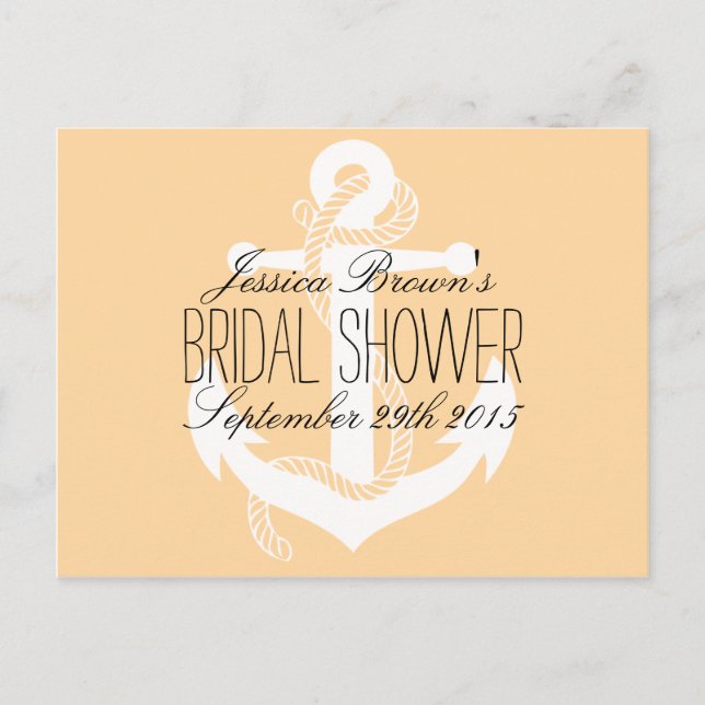 Rezeptionskarten für Nautische Anker-Brautparty Einladungspostkarte (Vorderseite)