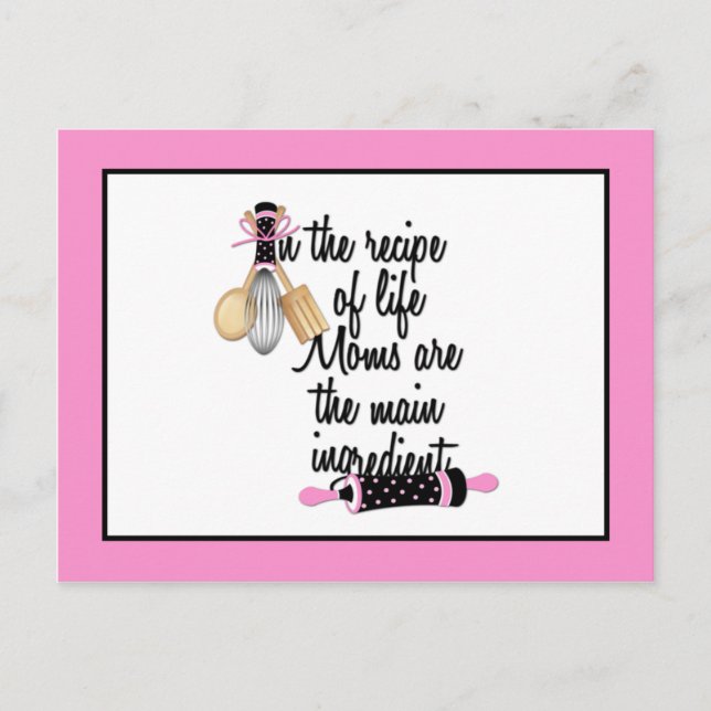 Rezeptkarte für die rosa und schwarze Mama Postkarte (Vorderseite)