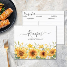 Rezeptkarte für gelbe Sonnenblumen