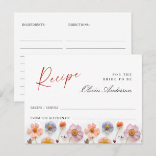 Rezeptkarte für Pastellrosa-Wildblumen-Brautparty Postkarte