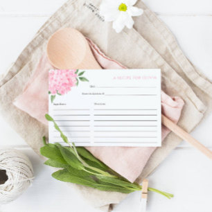 Rezeptkarte für rosa Hortensienblüten Begleitkarte