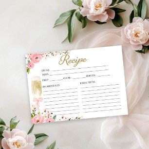 Rezeptkarte für rosafarbene florale Champagner-Bra Einladung