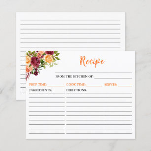 Rezeptkarte Herbstburgund Orange Floral
