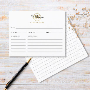Rezeptkarte mit goldenem Monogramm-Schriftnamen