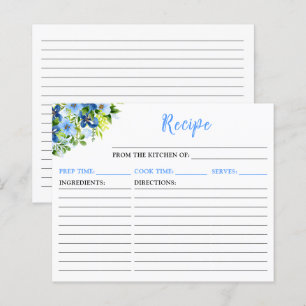 Rezeptkarte mit marineblauen und babyblauen Blumen