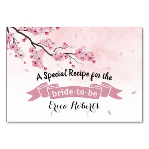 Rezeptkarte Wasserfarben-Rosa-Floral-Braut-Party Tischnummer
