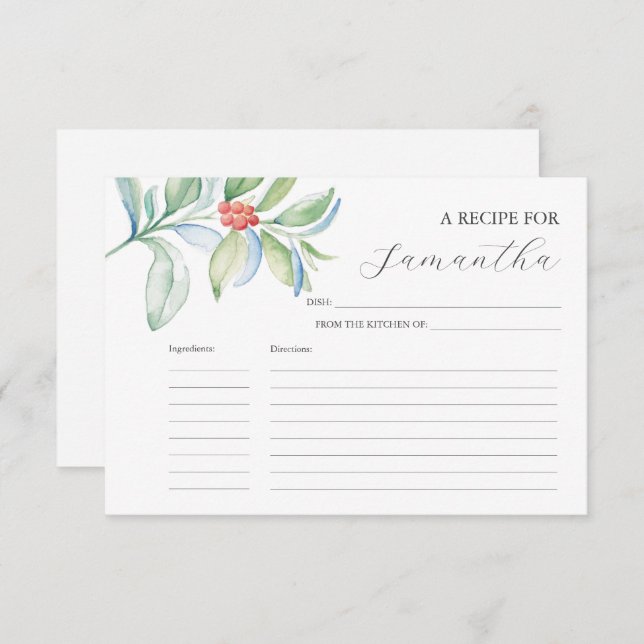 Rezeptkarten Watercolor Weihnachten Einladung (Vorne/Hinten)