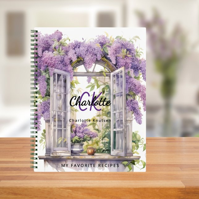 Rezeptlilacke Blume rosa Monogramm Notizbuch (Von Creator hochgeladen)