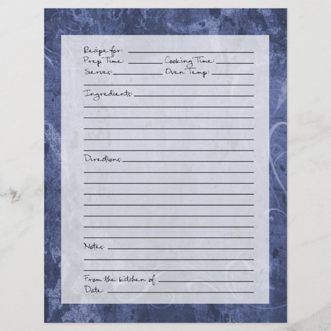 Rezeptseite - Dunkles blaues Muster (Vorderseite)