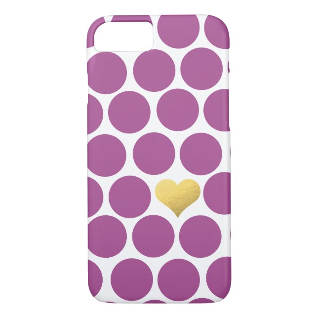 Rhabarber-lila Polka-Punkt-Goldfolien-Herz iPhone Case-Mate iPhone Hülle (Rückseite)
