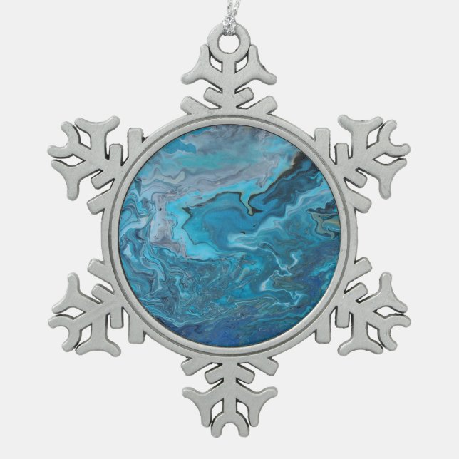 Rhapsody auf Türkis Schneeflocken Zinn-Ornament (Vorderseite)