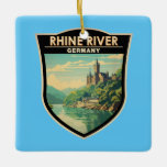 Rhein-Deutschland Abschnitt Reisen Vintag Keramikornament<br><div class="desc">Rhein im Vektorart-Stil mit dem Anteil in Deutschland. Der Rhein ist einer der größten europäischen Flüsse. Der Fluss beginnt im Kanton Graubünden in den südöstlichen Schweizer Alpen.</div>