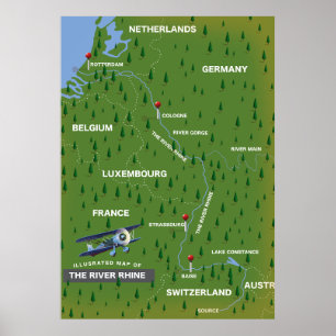 Rhein Reise Rückblende Karte. Poster