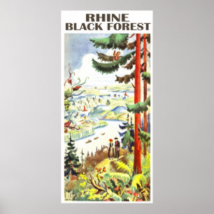 Rhein, Schwarzwald, Deutschland. Vintage Reise Poster