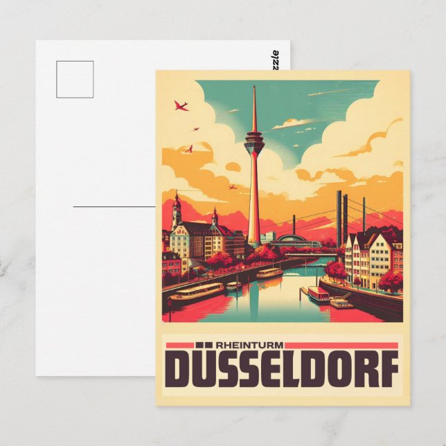 Rhein Tower Dusseldorf Rheinturm - Deutsche Schenk Postkarte (Vorne/Hinten)
