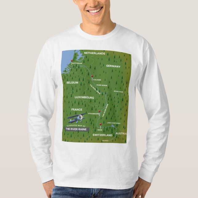 Rheinrückwärts-Reiseplan. Holzwandkunst T-Shirt (Vorderseite)