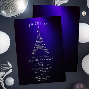 Rheinsteine Eiffel Paris Lila Minimal Sweet 16 Einladung