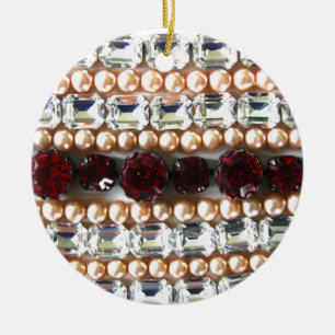 Rheinsteine und Perlen - Vintage-Schmuck Keramikornament
