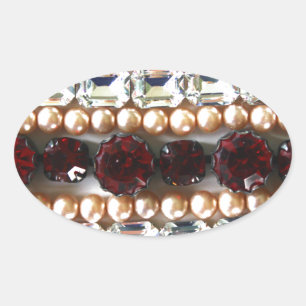 Rheinsteine und Perlen - Vintage-Schmuck Ovaler Aufkleber