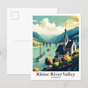 Rheintal Kunst Vintage Reiseillustration Postkarte