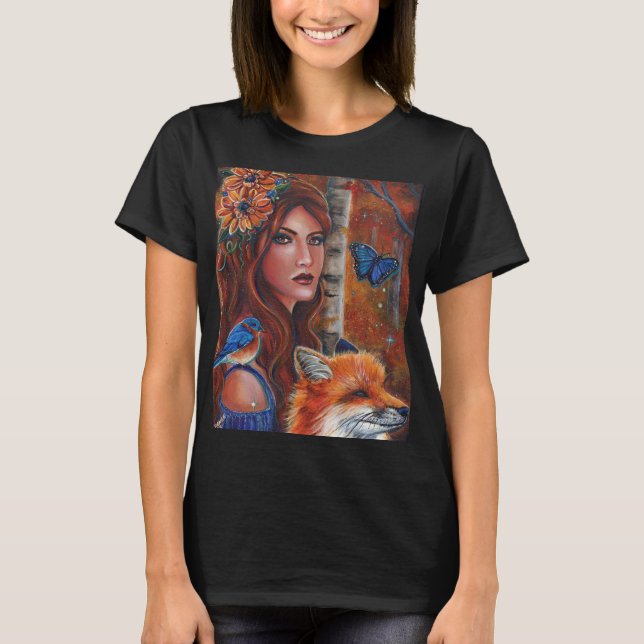 "Rhiannon" Göttin mit Vogel von Renee Lavoie T-Shirt (Vorderseite)