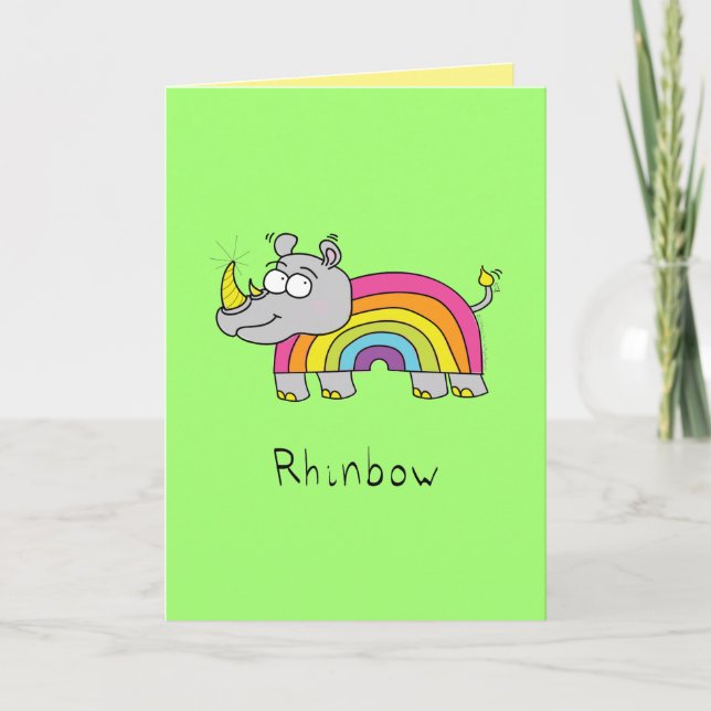 Rhinbow Rhino Rainbow Grußkarte Grün Karte (Vorderseite)