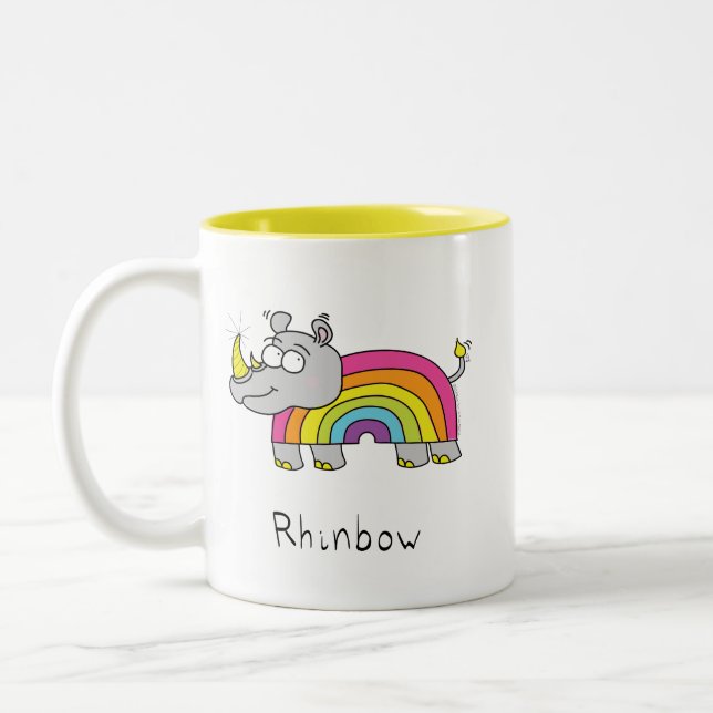 Rhinbow Rhino-Regenbogen-Kaffee-Tassen-Gelb Zweifarbige Tasse (Links)