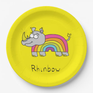 Rhinbow Rhino-Regenbogen-Papier-Teller-Gelb Pappteller