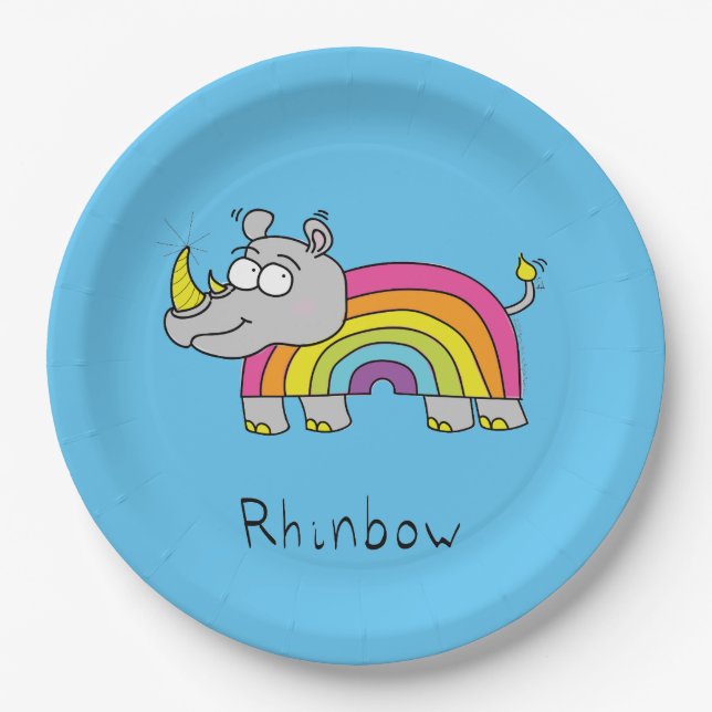 Rhinbow Rhino-Regenbogen-Papier-Teller Pappteller (Vorderseite)