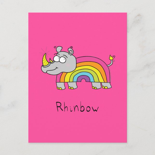 Rhinbow Rhino Regenbogen Postkarte Rosa (Vorderseite)